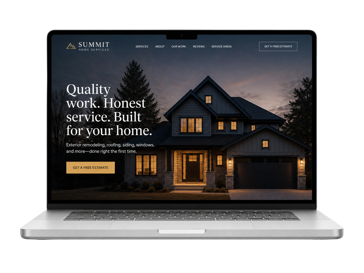 Laptop showing a home-service contractor website designed by Neloraft